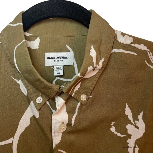 Club Monaco Men's Short Sleeve Floral Wave Button Down Shirt, 100% Cotton - Picture 3 of 7